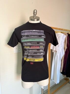 Black Graphic Short Sleeve Tee with Stacked Bone Thugs Cassette Print